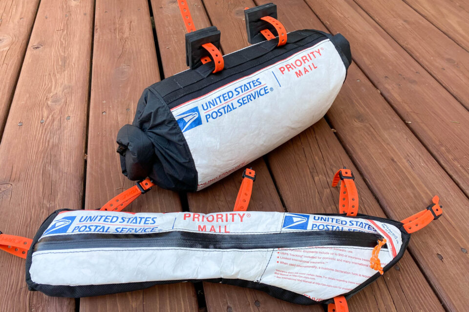Check out these Repurposed USPS Mailer Bikepacking Bags